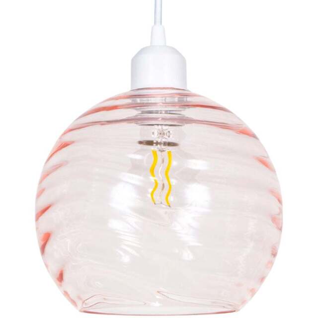 Happy Homewares Designer Pink Circular Ribbed Glass Non Electric Pendant Shade - Size: 18 x 20 x 20cm - Wilko - image 1