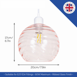 Happy Homewares Designer Pink Circular Ribbed Glass Non Electric Pendant Shade - Size: 18 x 20 x 20cm - Wilko - thumbnail 7