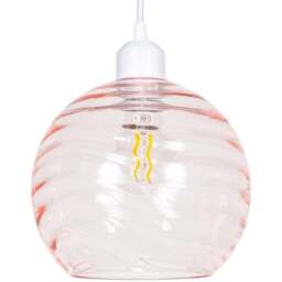 Happy Homewares Designer Pink Circular Ribbed Glass Non Electric Pendant Shade - Size: 18 x 20 x 20cm - Wilko