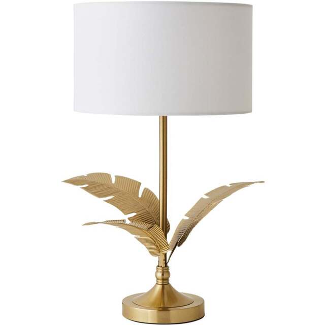 ValueLights Christina White and Gold Palm Leaf Detail Single Stem Table Lamp and Bulb - Size: 47.5 x 29 x 29cm - Wilko - image 1