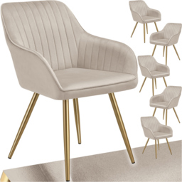 Tectake Marilyn Set of 6 Taupe and Gold Quilted Velvet Continuous Backrest Dining Chair - Grey - Wilko - thumbnail 3