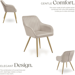 Tectake Marilyn Set of 6 Taupe and Gold Quilted Velvet Continuous Backrest Dining Chair - Grey - Wilko - thumbnail 7