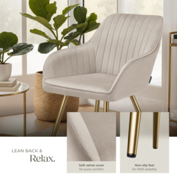 Tectake Marilyn Set of 6 Taupe and Gold Quilted Velvet Continuous Backrest Dining Chair - Grey - Wilko - thumbnail 5