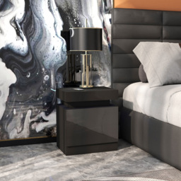 Portland 2 Drawer Black High Gloss Bedside Table with LED Light - Wilko - thumbnail 5