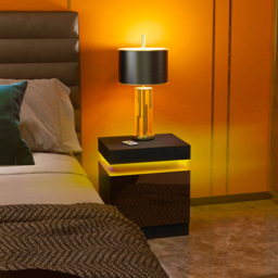 Portland 2 Drawer Black High Gloss Bedside Table with LED Light - Wilko - thumbnail 4