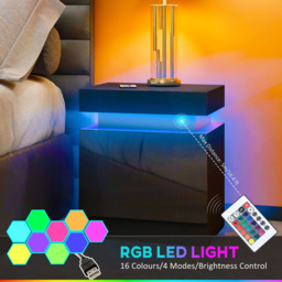 Portland 2 Drawer Black High Gloss Bedside Table with LED Light - Wilko - thumbnail 6