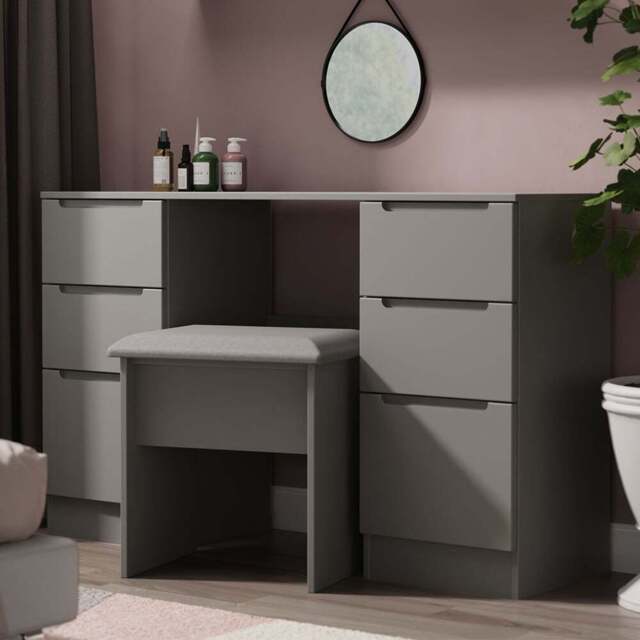 Crowndale Milan 6 Drawer Dusk Grey Kneehole Desk Ready Assembled - Size: 80 x 125 x 39cm - Wilko - image 1