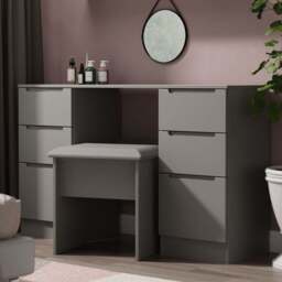 Crowndale Milan 6 Drawer Dusk Grey Kneehole Desk Ready Assembled - Size: 80 x 125 x 39cm - Wilko - thumbnail 1