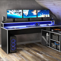 Florence Tezaur 3 Shelf Black Storage LED Gaming Desk - Furniture To Go - Wilko - thumbnail 6
