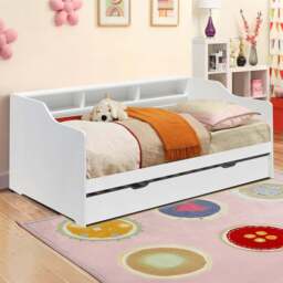 Comfy Living Single White Wooden Bed with Trundle and Shelves - Wilko