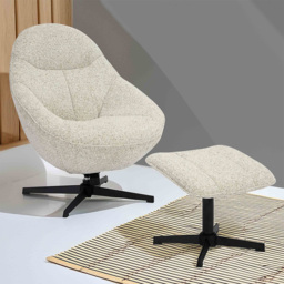 Serene Natural Swivel Lounge Chair and Footstool Set - Size: Single - Shankar - Wilko
