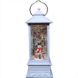 Samuel Alexander White Snowman Scene Water Spinner Lantern Christmas Decoration 31cm - Size: 31 x 15 x 15cm - Brown - Wilko
