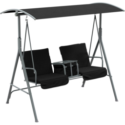 Outsunny 2 Seater Black Swing Chair with Canopy - Size: 136 x 56 x 22cm - Wilko - thumbnail 3