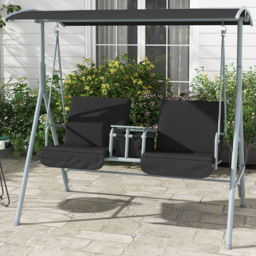 Outsunny 2 Seater Black Swing Chair with Canopy - Size: 136 x 56 x 22cm - Wilko