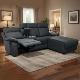 DS Living Sorento 3 Seater Black Leather Left Hand Chaise Corner Recliner Sofa - Wilko - thumbnail 1
