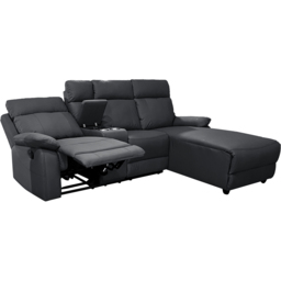 DS Living Sorento 3 Seater Black Leather Left Hand Chaise Corner Recliner Sofa - Wilko - thumbnail 3