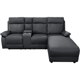 DS Living Sorento 3 Seater Black Leather Left Hand Chaise Corner Recliner Sofa - Wilko - thumbnail 5