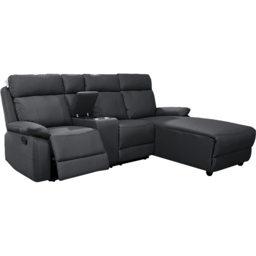 DS Living Sorento 3 Seater Black Leather Left Hand Chaise Corner Recliner Sofa - Wilko - thumbnail 4