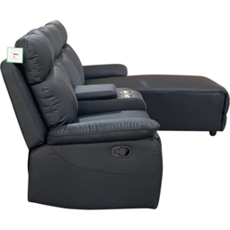 DS Living Sorento 3 Seater Black Leather Left Hand Chaise Corner Recliner Sofa - Wilko - thumbnail 6