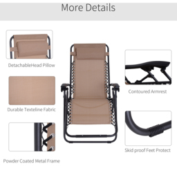 Outsunny Beige Zero Gravity Folding Recliner Chair - Size: 1 Seater - Cream - Wilko - thumbnail 7