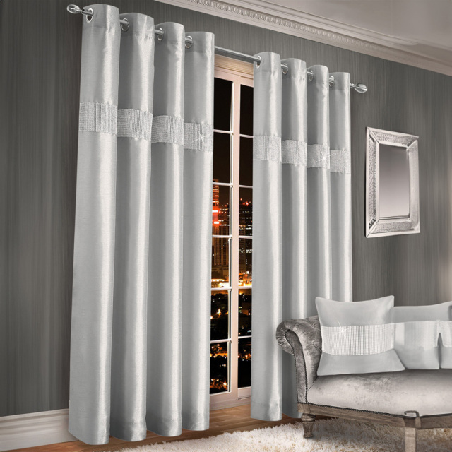 Intimates Belleza Silver Eyelet Curtains 117 x 137cm - Size: W 117 x D 137cm - Wilko - image 1