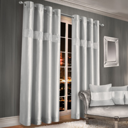 Intimates Belleza Silver Eyelet Curtains 117 x 137cm - Size: W 117 x D 137cm - Wilko - thumbnail 1