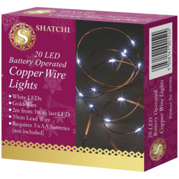 Shatchi 20 Cool White LED Gold Copper Wire Christmas String Light 2m - Size: 6 x 1.5 x 2cm - Wilko - thumbnail 3