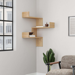 Decortie Luksa 3 Shelf Oak Modern Corner Wall Mounted Bookcase - Cream - Wilko - thumbnail 5
