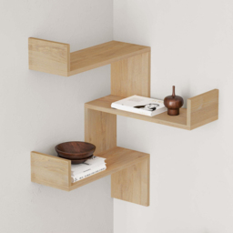 Decortie Luksa 3 Shelf Oak Modern Corner Wall Mounted Bookcase - Cream - Wilko - thumbnail 4