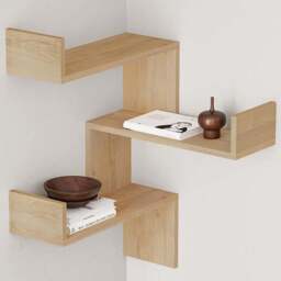 Decortie Luksa 3 Shelf Oak Modern Corner Wall Mounted Bookcase - Cream - Wilko