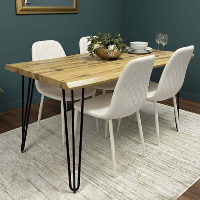 Kosy Koala 4 Seater Faux Leather Wooden Dining Set Cream - Brown - Wilko - image 1