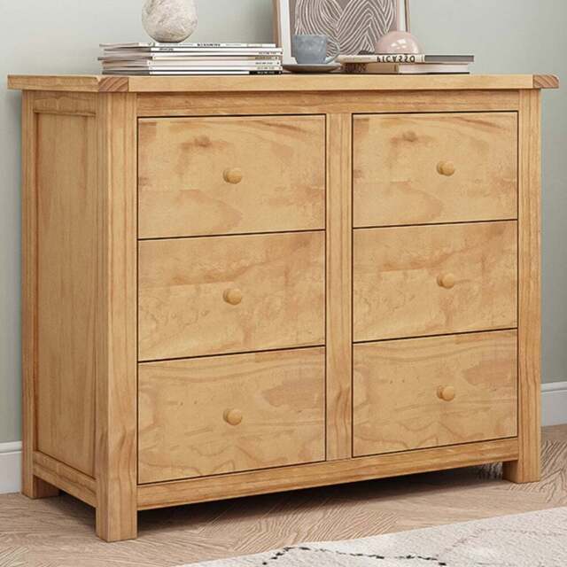 Cabinet Bits Lugo 6 Drawer Brown Wood Knob Chest of Drawers - Wilko - image 1