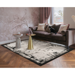 Mayfair Living Room Area Rug Metallic Sheen Contemporary Modern Frame Design - Black 120cm x 170cm - Size: 170 x 120 x 0.7cm - Desire Rugs - Wilko - thumbnail 3