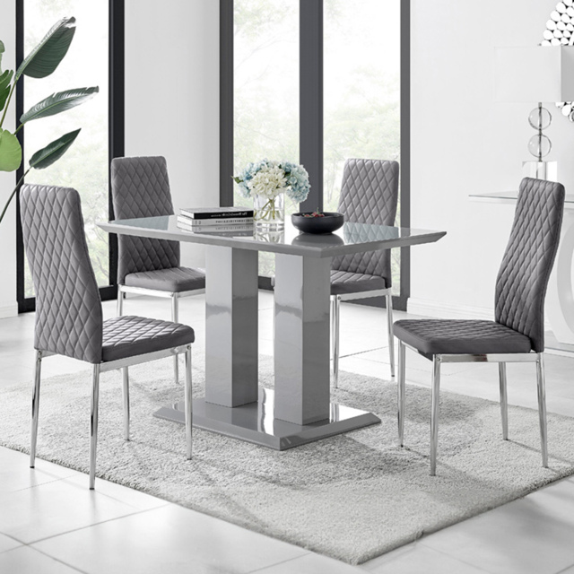Furniturebox Molini Valera 4 Seater Dining Set Grey Gloss and Chrome - Wilko - image 1
