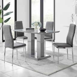 Furniturebox Molini Valera 4 Seater Dining Set Grey Gloss and Chrome - Wilko - thumbnail 1