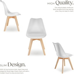 tectake Frederikke Set of 4 White Ergonomic Dining Chair with Padded Seat and Wooden Legs - Wilko - thumbnail 7