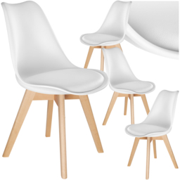 tectake Frederikke Set of 4 White Ergonomic Dining Chair with Padded Seat and Wooden Legs - Wilko - thumbnail 3