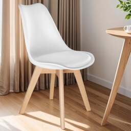tectake Frederikke Set of 4 White Ergonomic Dining Chair with Padded Seat and Wooden Legs - Wilko - thumbnail 1