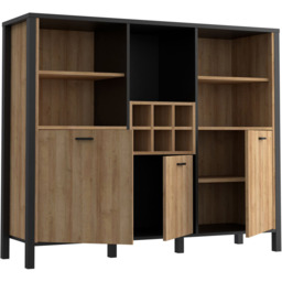 Florence High Rock 3 Door 5 Shelf Matt Black and Riviera Oak Shelf Unit with Wine Rack - Furniture to Go - Wilko - thumbnail 6