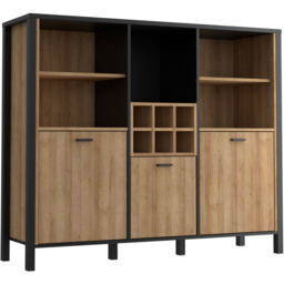Florence High Rock 3 Door 5 Shelf Matt Black and Riviera Oak Shelf Unit with Wine Rack - Furniture to Go - Wilko - thumbnail 3