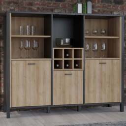 Florence High Rock 3 Door 5 Shelf Matt Black and Riviera Oak Shelf Unit with Wine Rack - Furniture to Go - Wilko - thumbnail 1