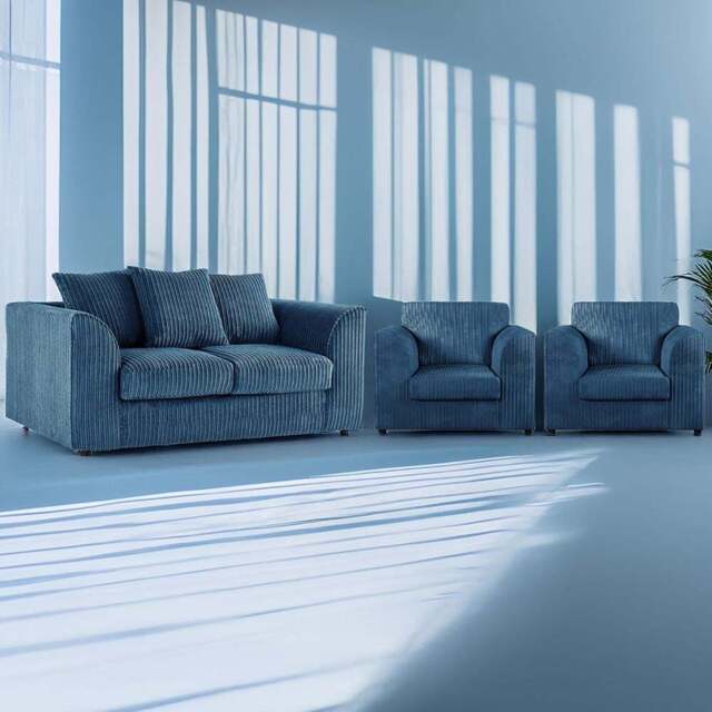 Luxor 4 Seater Marine Blue Jumbo Cord Scatter Back Sofa Suite - Wilko - image 1