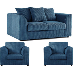 Luxor 4 Seater Marine Blue Jumbo Cord Scatter Back Sofa Suite - Wilko - thumbnail 3
