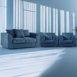 Luxor 4 Seater Marine Blue Jumbo Cord Scatter Back Sofa Suite - Wilko - thumbnail 1