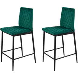 Living and Home Green Diamond-Quilted Velvet Upholstered Bar Stool Set of 2 - Wilko - thumbnail 3