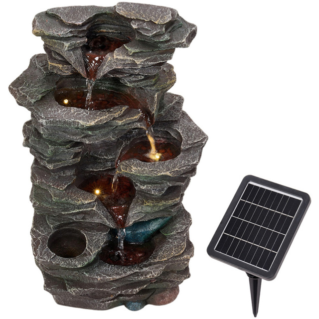 Living and Home 5-Tier Realistic Layered Rock Effect Solar LED Water Feature - Size: 47 x 32 x 21cm - Grey - Wilko - image 1