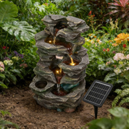 Living and Home 5-Tier Realistic Layered Rock Effect Solar LED Water Feature - Size: 47 x 32 x 21cm - Grey - Wilko - thumbnail 6