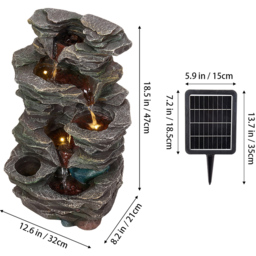 Living and Home 5-Tier Realistic Layered Rock Effect Solar LED Water Feature - Size: 47 x 32 x 21cm - Grey - Wilko - thumbnail 7