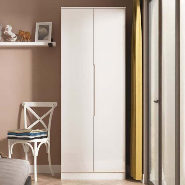 Crowndale Milan 2 Door Kashmir Gloss and Kashmir Tall Wardrobe Ready Assembled - Kashmir Gloss & Kashmir - Wilko - image 1
