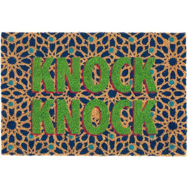 Eselle Astley Knock Knock Printed Natural Multicolour Coir Door Mat 40 x 60cm - Size: 40 x 60 x 1.5cm - Wilko - image 1